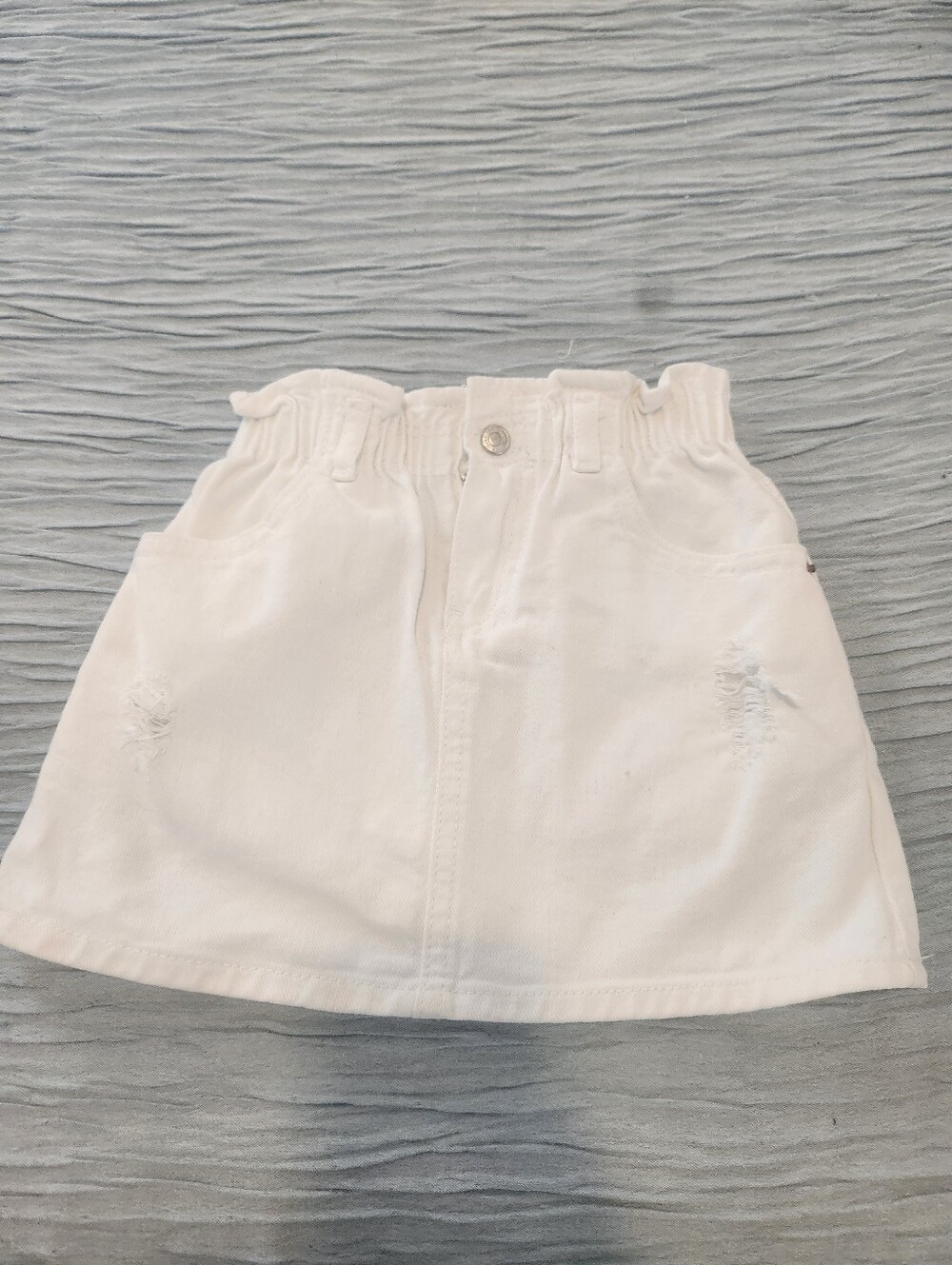 Zara White Denim Paperbag Waist Skirt